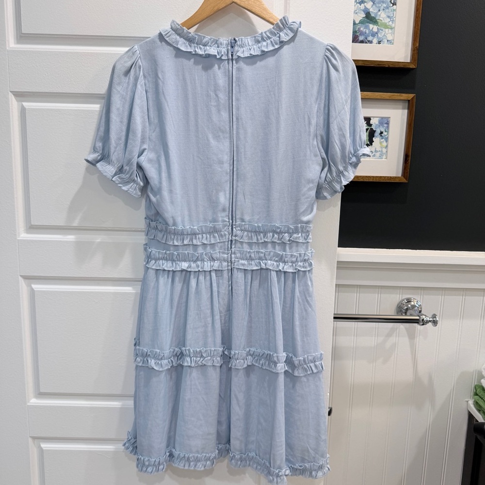 Pale Blue Ruffle V-Neck Mini Dress - Picture 4 of 9